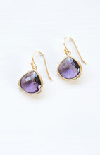 Load image into Gallery viewer, Large Purple Drop Earrings Tanzanite Amethyst Teardrop Glass Gold Dangle Earrings Purple Wedding Bridesmaid Earrings February Birthstone
