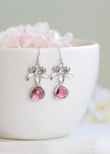 Load image into Gallery viewer, Plum Earrings Silver Lotus Flower Earrings Eggplant Purple Magenta Dangle Earrings Yoga Jewelry Zen Jewelry Plum Wedding Bridesmaid Gift
