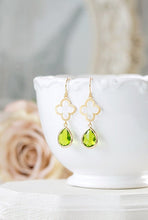 Load image into Gallery viewer, Peridot Green Earrings, August Birthstone Jewelry, August Birthday Gift, Clover Shamrock Earrings, St. Patrick&#39;s Day Jewelry
