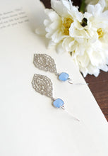 Load image into Gallery viewer, Corn Flower Blue Earrings Silver Paisley Filigree Cornflower Blue Dangle Earrings Drop Earrings Something Blue Wedding Bridesmaid Earrings
