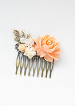 画像をギャラリービューアに読み込む, Peach Wedding Bridal Hair Comb Peach Peony Cream Ivory White Flower Leaf Branch Hair Comb Bridesmaid Gift Country Chic Wedding Vintage Style
