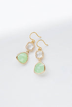 Load image into Gallery viewer, Gold Plated Mint Green Clear Crystal Dangle Earrings Seafoam Green Glass Drop Earrings Mint Wedding Jewelry Bridal Earrings Bridesmaid Gift
