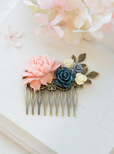 Load image into Gallery viewer, Bridal Hair Comb Blush Pink Gray Ivory Navy Blue Wedding Country Wedding Woodland Wedding Hair Accessory Bridesmaid Gift Bridal Hairpiece
