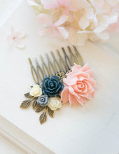 Load image into Gallery viewer, Bridal Hair Comb Blush Pink Gray Ivory Navy Blue Wedding Country Wedding Woodland Wedding Hair Accessory Bridesmaid Gift Bridal Hairpiece
