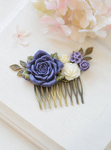 画像をギャラリービューアに読み込む, Purple Wedding Hair Accessory Bridal Hair Comb Large Purple Rose Ivory Flowers Collage Hair Comb Leaf Branch Hair Comb Bridesmaid Gift
