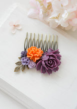 画像をギャラリービューアに読み込む, Plum Eggplant Purple Orange Wedding Hair Comb Purple Tangerine Bridal Hair Comb Rose Flower Leaf Hair Comb Bridesmaid Gift Country Wedding
