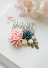 画像をギャラリービューアに読み込む, Blush Pink Navy Dark Blue White Ivory Pearl Rose Flower Bridal Hair Comb Bridesmaid Gift Pink Navy Wedding Hairpiece Rustic Vintage
