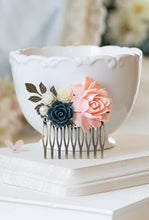 画像をギャラリービューアに読み込む, Blush Pink Navy Dark Blue White Ivory Pearl Rose Flower Bridal Hair Comb Bridesmaid Gift Pink Navy Wedding Hairpiece Rustic Vintage
