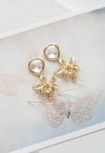 Load image into Gallery viewer, Gold Lotus Flower Clear Glass Crystal Dangle Earrings Drop Earrings Gold Wedding Jewelry Bridal Party Gift Bridesmaids Earrings boho Chic
