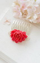 画像をギャラリービューアに読み込む, Red Rose Flower Bridal Hair Comb, Red Wedding Silver Filigree Hair Comb, Silver Bridal Hair Comb, Vintage Style Bridal Party Bridesmaid Gift
