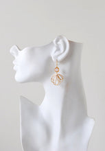 Load image into Gallery viewer, Erinite Blue Crystal Gold Fan Shaped Filigree Earrings
