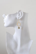 Load image into Gallery viewer, Gold Olive Leaf Wreath Cream white Pearls Earrings. Bridal Earrings. Bridesmaid Earrings
