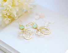 Load image into Gallery viewer, Mint and Gold Earrings, Mint Green Glass Stone Gold Filigree Dangle Earrings, Mint Wedding Jewelry, Bridesmaid Earrings, Maid of Honor Gift
