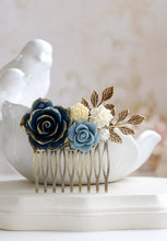 Load image into Gallery viewer, Wedding Hair Accessory Bridal Hair Comb Dark Blue Rose Flower Hair Comb Navy Blue Dusky Blue Blue Wedding Hairpiece Bridal Bridal Headpiece
