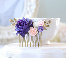 画像をギャラリービューアに読み込む, Purple Pink Ivory Bridal Hair Comb, Purple Blush Pink Wedding Country Wedding Woodland Wedding Garden Wedding Comb, Floral Collage Comb
