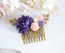 画像をギャラリービューアに読み込む, Purple Pink Ivory Bridal Hair Comb, Purple Blush Pink Wedding Country Wedding Woodland Wedding Garden Wedding Comb, Floral Collage Comb
