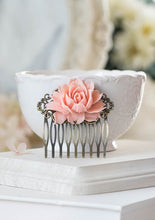 Load image into Gallery viewer, Blush Pink Flower Hair Comb Silver Filigree Hair Comb Blush Wedding Hair Accessory Silver Bridal Hairpiece Maid of Honor Bridesmaid Gift
