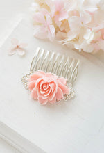 Load image into Gallery viewer, Blush Pink Flower Hair Comb Silver Filigree Hair Comb Blush Wedding Hair Accessory Silver Bridal Hairpiece Maid of Honor Bridesmaid Gift
