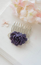 Load image into Gallery viewer, Purple Flower Bridal Hair Comb Silver Bridal Hair Piece Hairpiece Bridesmaid Gift Eggplant Purple Wedding Hair Accessory Romantic Vintage
