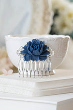 画像をギャラリービューアに読み込む, Navy Blue Rose Flower Silver Bridal Hair Comb Silver Filigree Dark Blue Floral Hair Comb Navy Blue Wedding Hair Accessory Bridesmaid Gift
