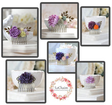 画像をギャラリービューアに読み込む, Plum Eggplant Purple Orange Wedding Hair Comb Purple Tangerine Bridal Hair Comb Rose Flower Leaf Hair Comb Bridesmaid Gift Country Wedding
