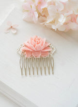 Load image into Gallery viewer, Blush Pink Flower Hair Comb Silver Filigree Hair Comb Blush Wedding Hair Accessory Silver Bridal Hairpiece Maid of Honor Bridesmaid Gift
