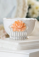 画像をギャラリービューアに読み込む, Peach Rose Hair Comb Antiqued Brass Filigree Comb Peach Wedding Hair Slide Bridal Hair Piece Bridesmaid Gift Floral Hair Accessory
